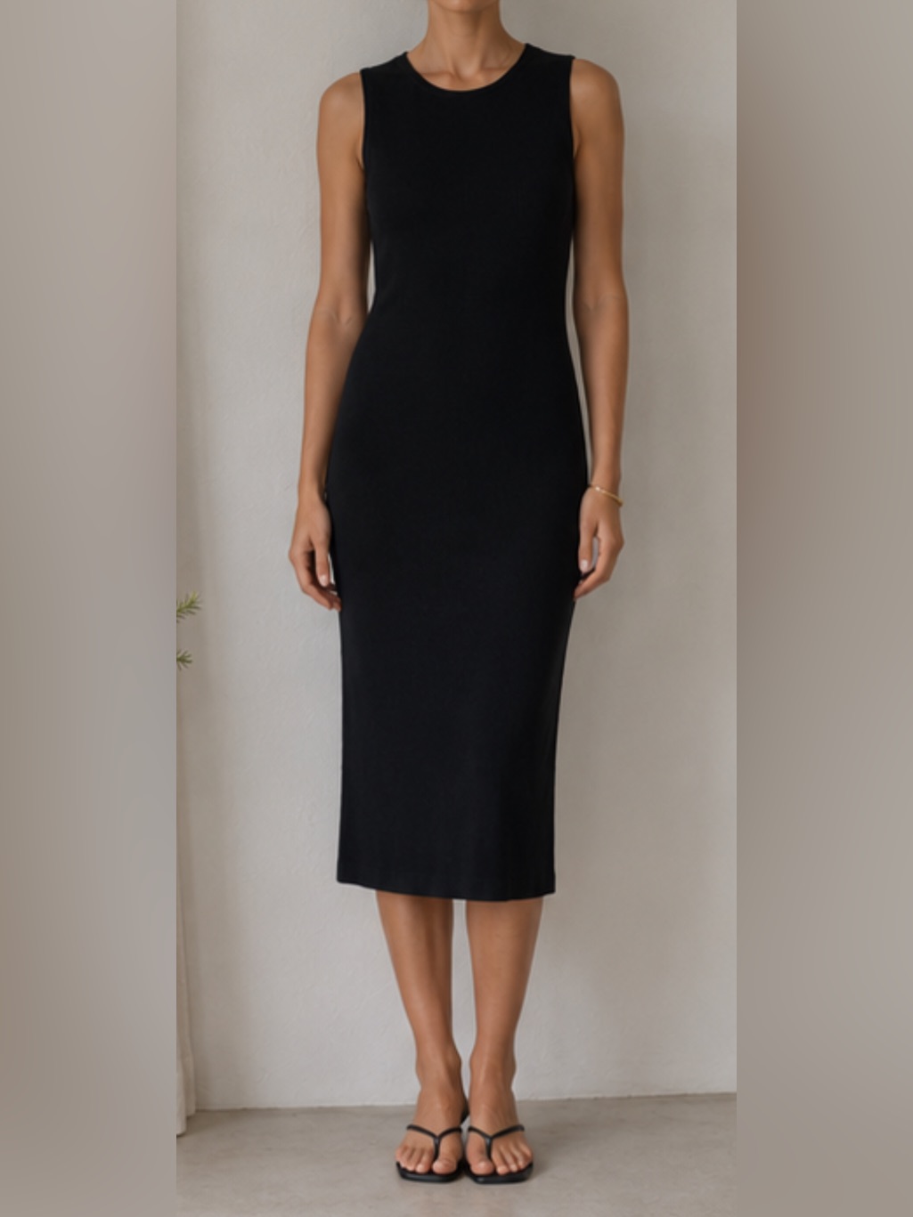 Joie Black Sleeveless Knit Midi Sheath Dress Size S Ribbed Stretch Minimalist